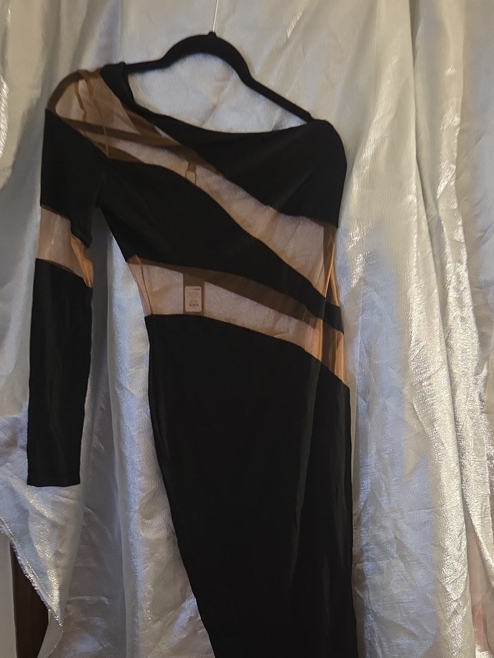Fashion Nova Black and Nude One-Shoulder Bodycon Dress
